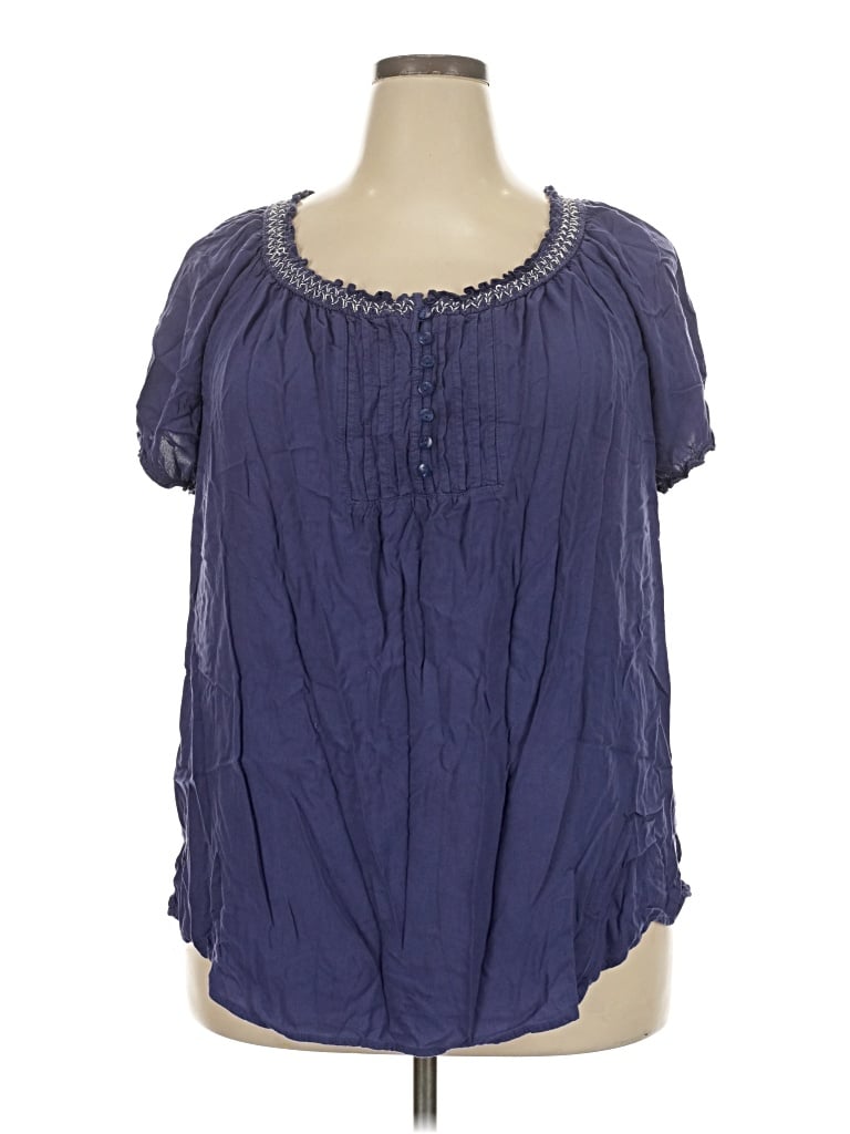 Pre-owned Faded Glory Short Sleeve Blouse In Blue
