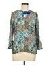 Tolani 100% Silk Argyle Aztec Or Tribal Print Paisley Blue 3/4 Sleeve Silk Top Size M - photo 1