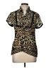 NY Collection 100% Polyester Animal Print Brown Short Sleeve Blouse Size L - photo 1