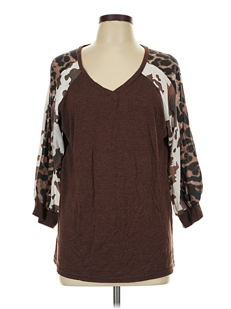 Pre-owned Grace & Emma 3/4 Sleeve T-shirt In Brown