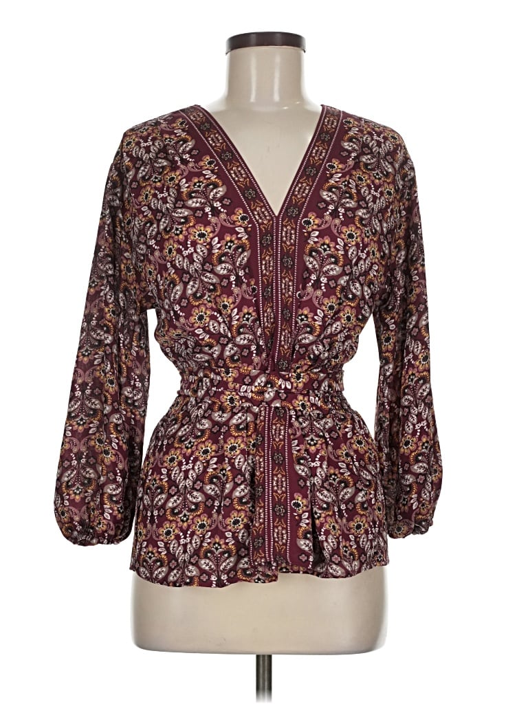 Pre-owned Max Studio 3/4 Sleeve Blouse In Burgundy