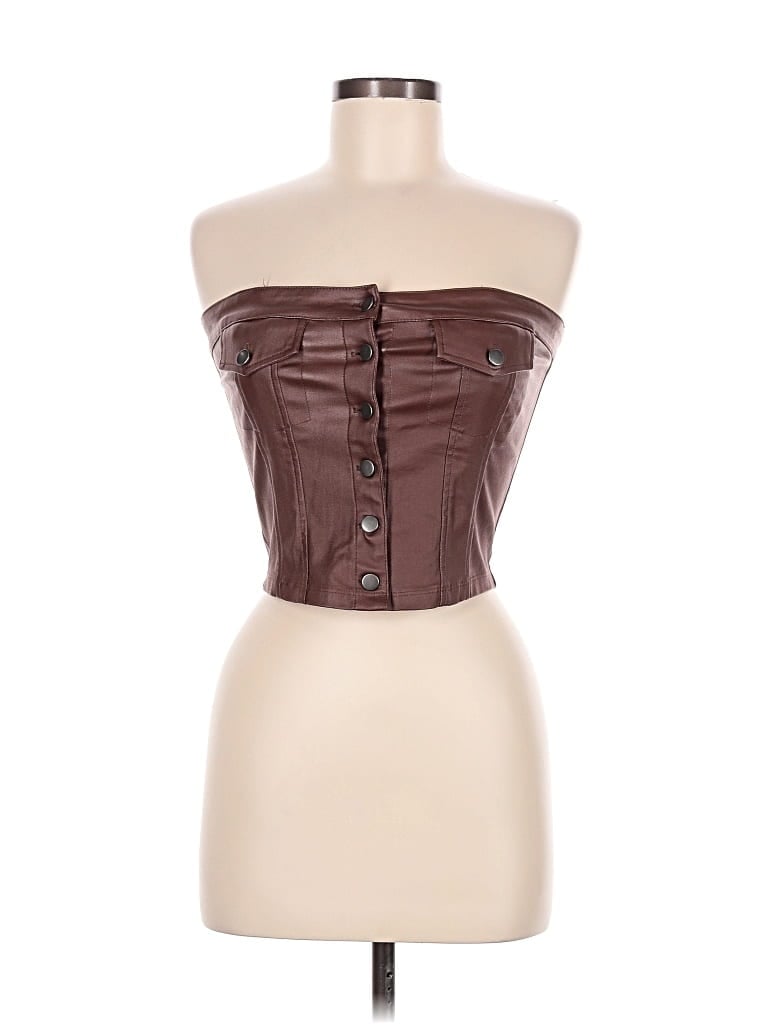 Pre-owned Chocolate Sleeveless Button Down Shirt In Brown