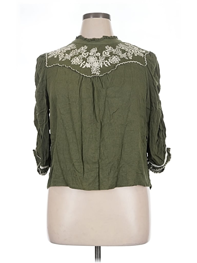 Pre-owned Democracy 3/4 Sleeve Blouse In Green