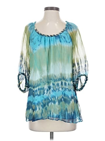 Blue Tassel 3/4 Sleeve Silk Top (view 1)