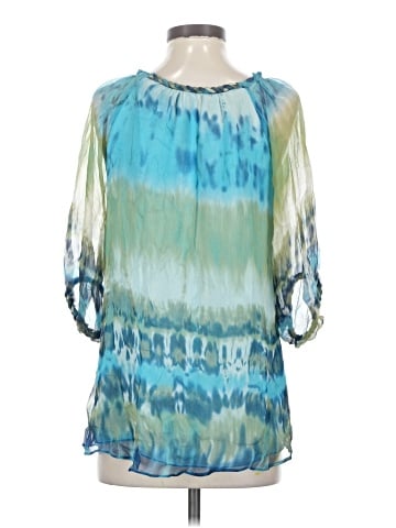 Blue Tassel 3/4 Sleeve Silk Top (view 2)