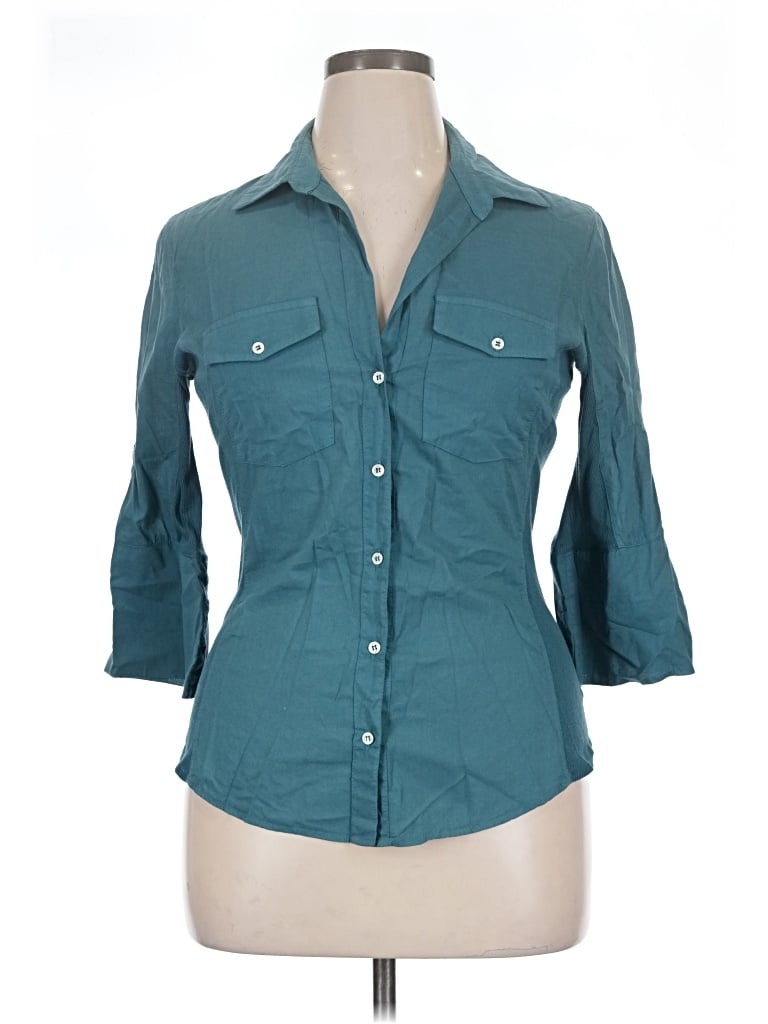 Pre-owned James Perse 3/4 Sleeve Button Down Shirt In Teal