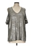 INC International Concepts Metallic Silver Short Sleeve Top Size L - photo 1
