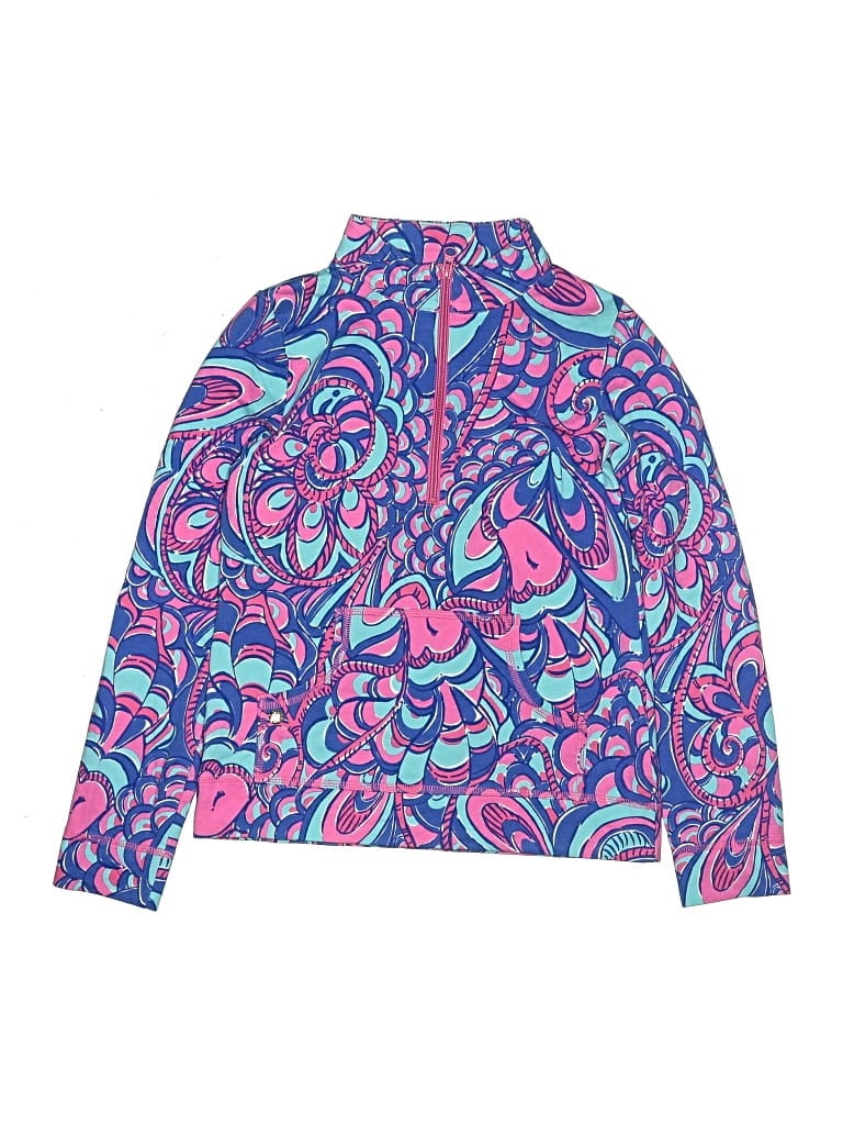 Pre-owned Lilly Pulitzer Kids' Long Sleeve Top Blue Paisley Pattern High Neck Tops