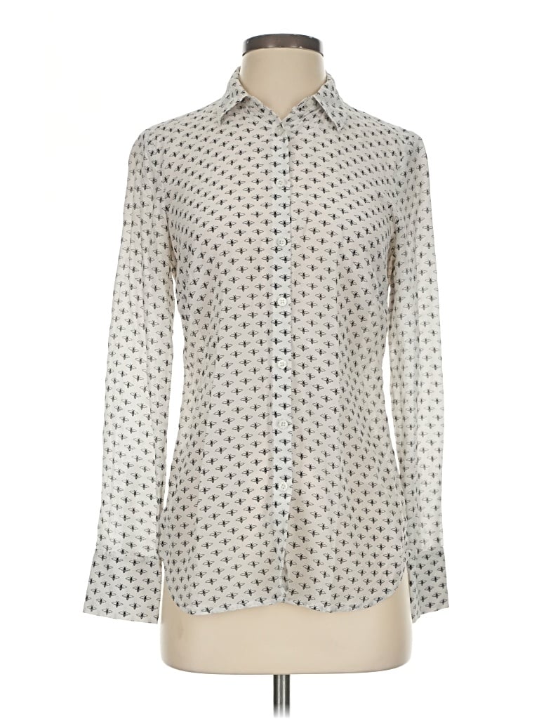 Pre-owned Ann Taylor Long Sleeve Polo Shirt In Ivory
