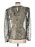 Aqua 100% Polyester Metallic Silver Long Sleeve Blouse Size L - photo 2