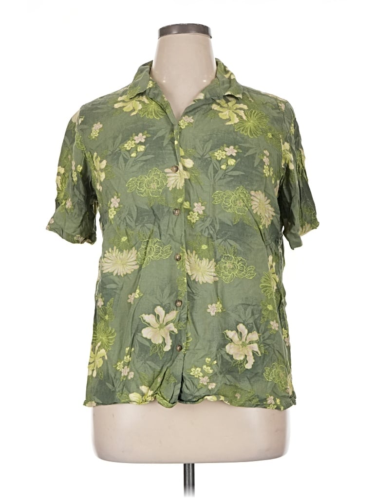 Pre-owned Classic Elements Short Sleeve Blouse In Green