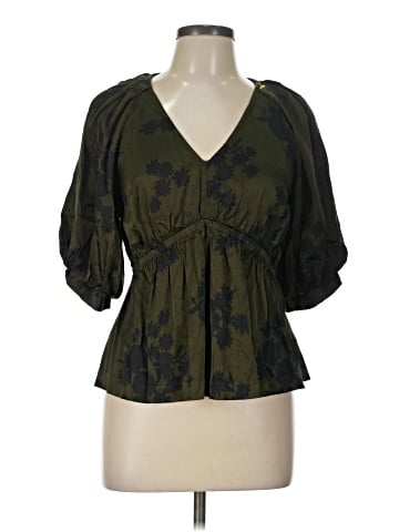 Madewell Shirred Puff-Sleeve Top in Floral Satin (view 1)