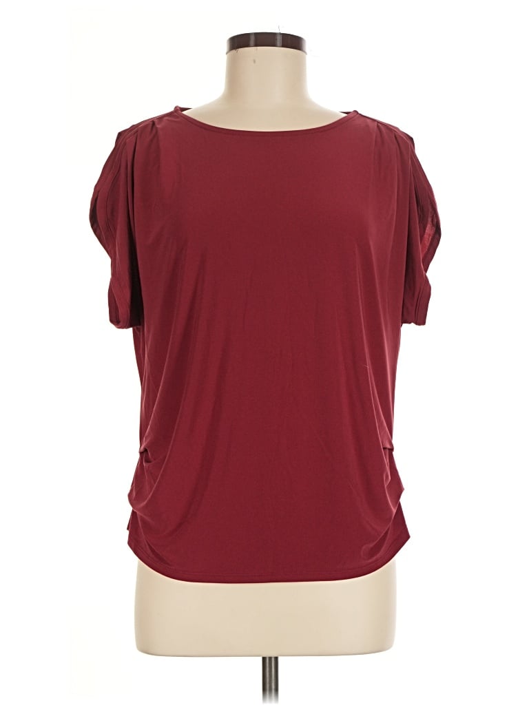 Pre-owned Auw Short Sleeve Top Burgundy Scoop Neck Tops