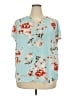 Fun2Fun 100% Polyester Floral Teal Short Sleeve Blouse Size 2X - photo 1
