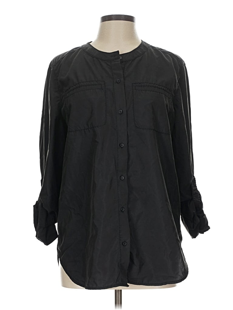 Max Studio 3/4 Sleeve Button Down Shirt In Black