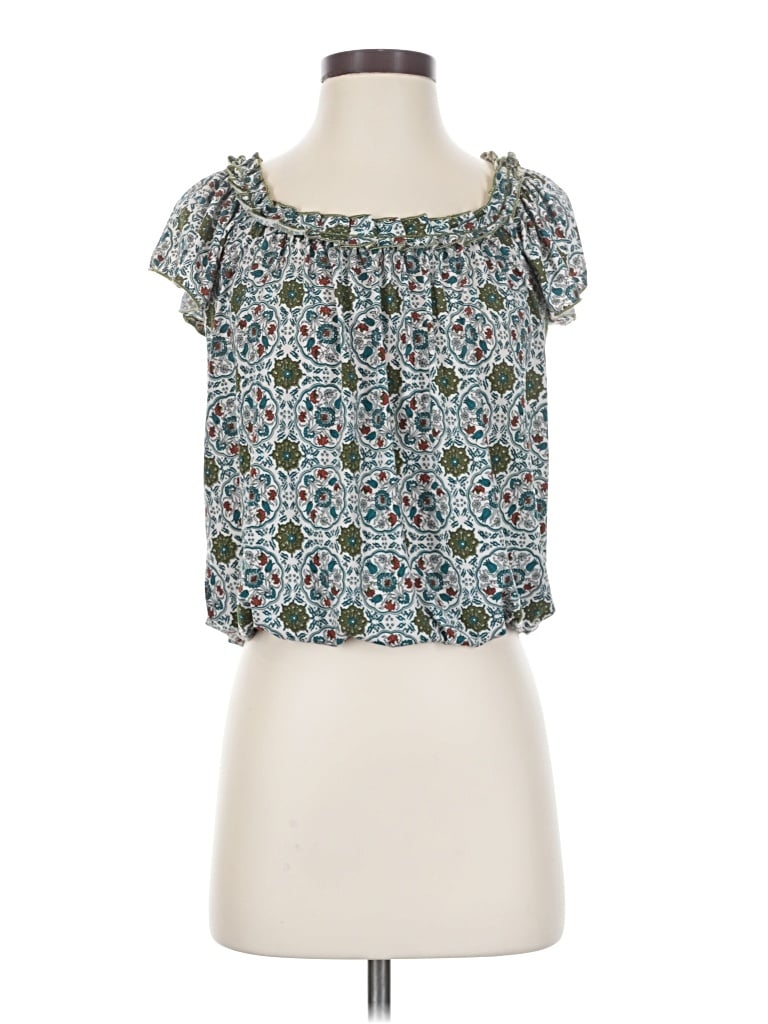 Pre-owned Max Studio Short Sleeve Blouse In Green