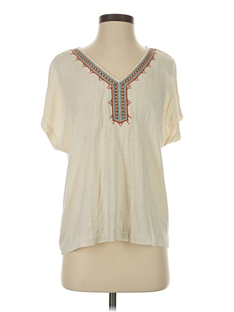 Pre-owned Jjill Short Sleeve Blouse In Ivory