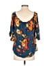 Mine 100% Rayon Blue 3/4 Sleeve Blouse Size L - photo 2
