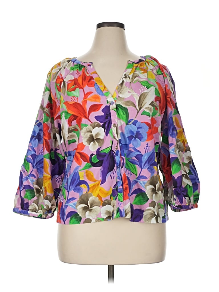 Pre-owned Boston Proper 3/4 Sleeve Blouse In Purple