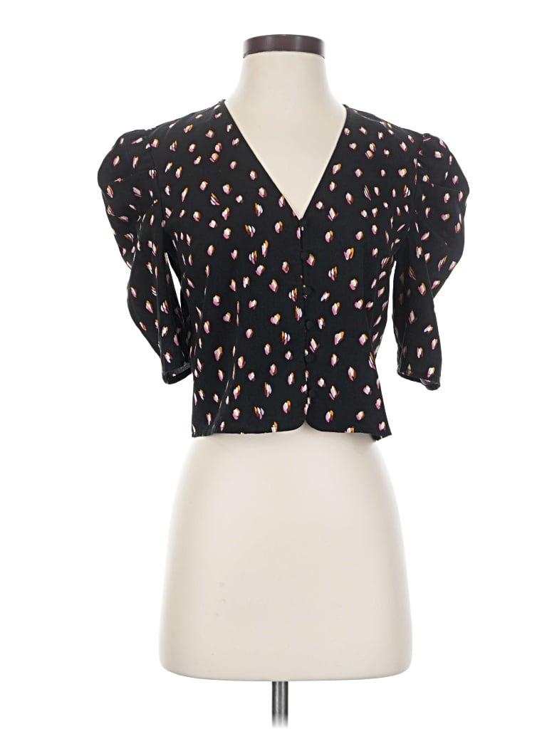 Pre-owned Free Press Short Sleeve Blouse In Black