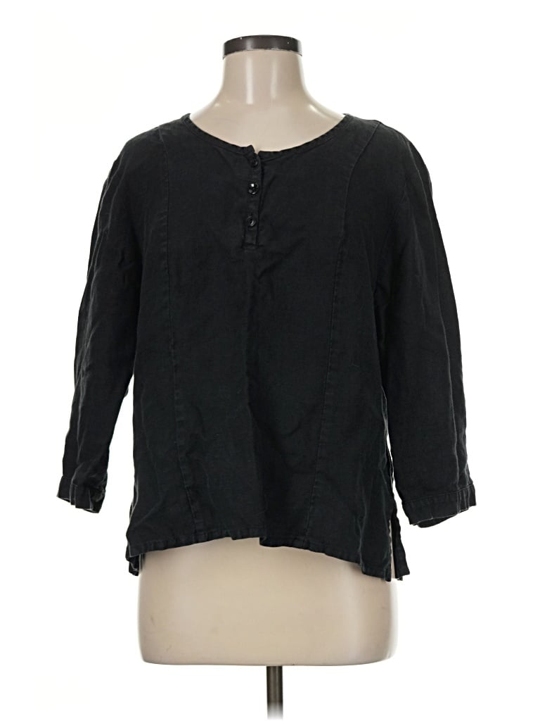Pre-owned Flax 3/4 Sleeve Blouse In Black