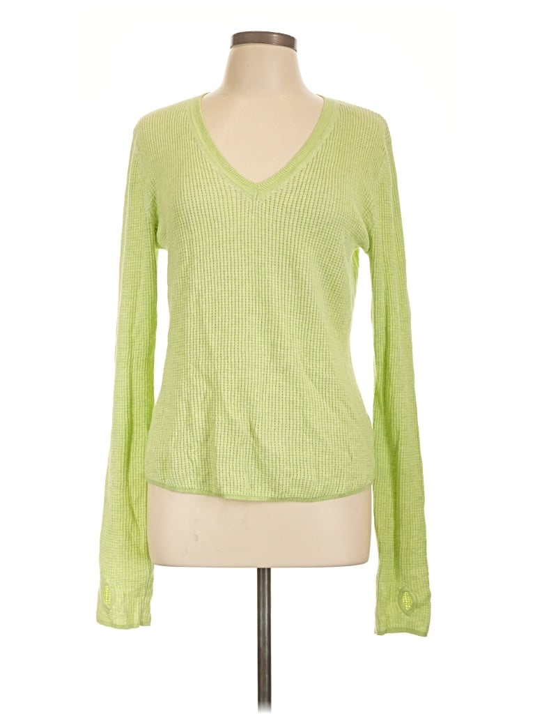 Pre-owned Margaret O'leary Long Sleeve Top Green V-neck Tops