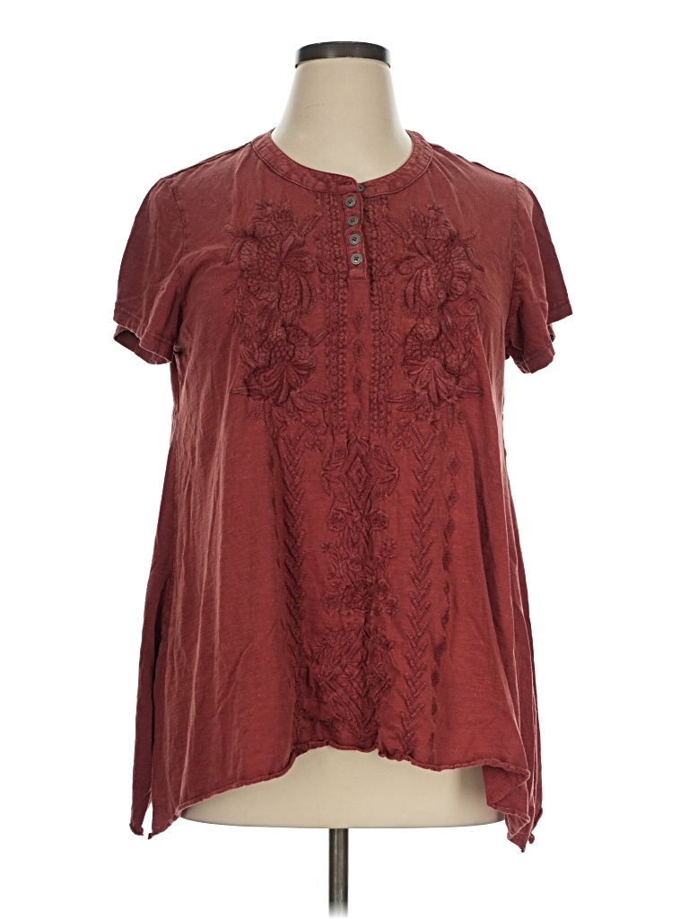 Pre-owned Coldwater Creek Short Sleeve Blouse In Burgundy