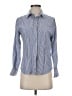 Simple Retro Stripes Blue Long Sleeve Button-Down Shirt Size S - photo 1