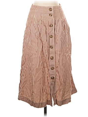 Madewell Patio Button-Front Midi Skirt in Clay Stripe (view 1)