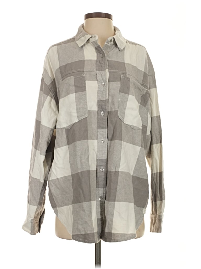 Aerie Long Sleeve Button Down Shirt In Gray