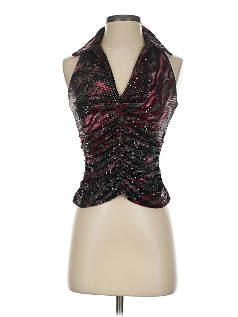 Pre-owned Caché Sleeveless Blouse In Burgundy