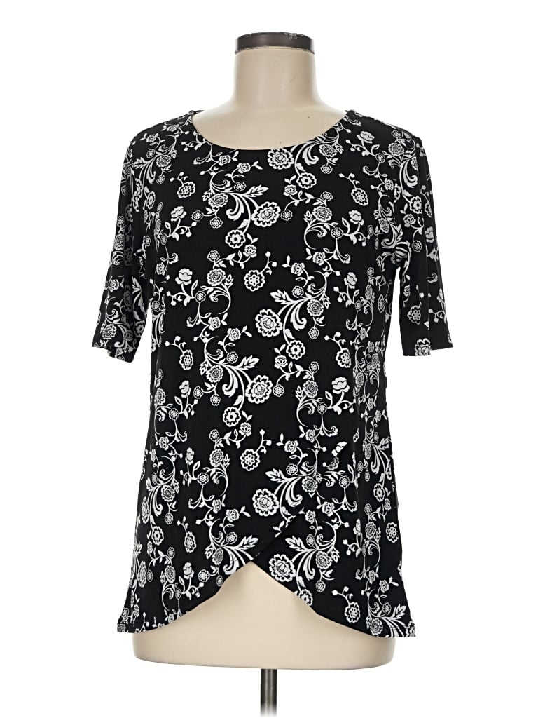 Pre-owned Magnolia Grace Short Sleeve Top Black Scoop Neck Tops