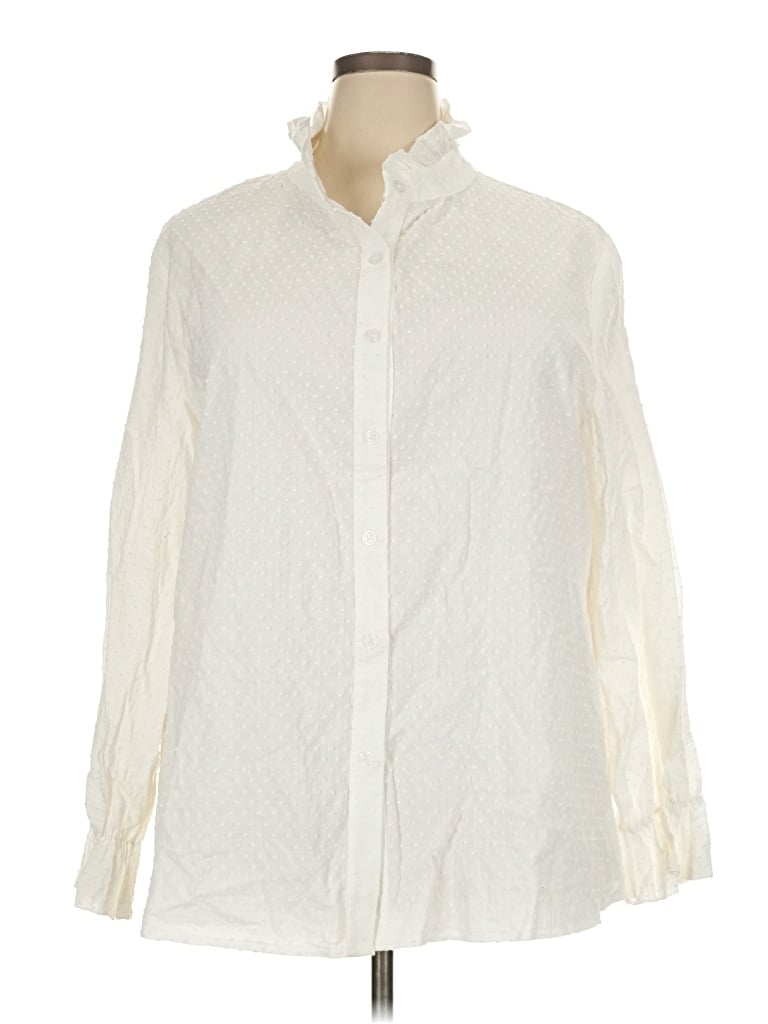 Pre-owned Shein Curve Long Sleeve Button Down Shirt In Ivory
