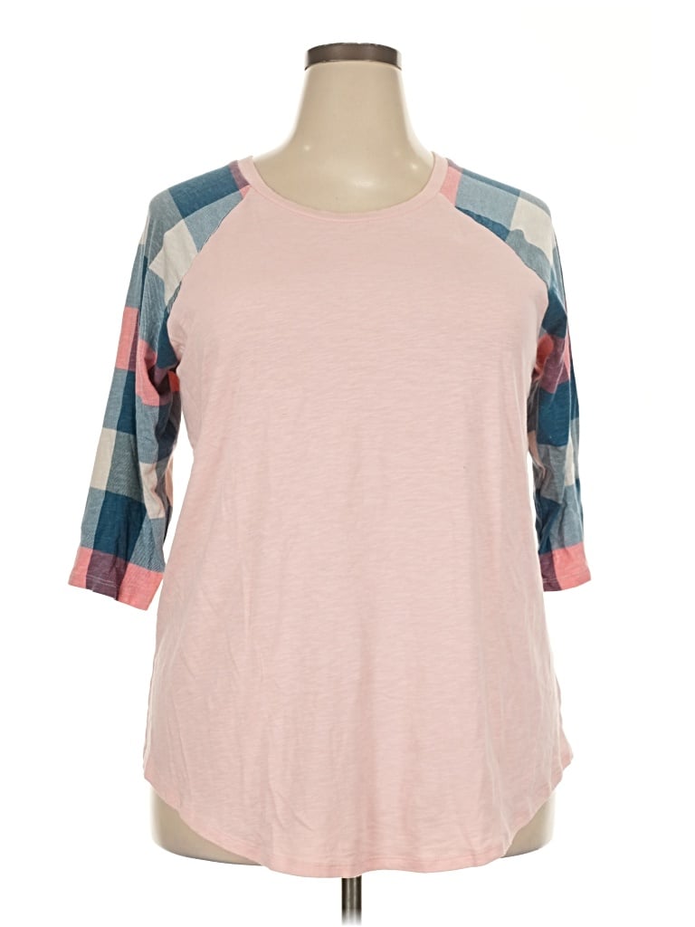 Pre-owned Torrid 3/4 Sleeve Top Pink Crew Neck Tops