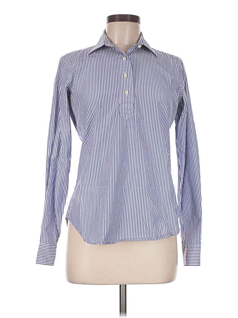Pre-owned Ann Mashburn Long Sleeve Button Down Shirt In Blue