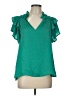 Glam 100% Polyester Teal Short Sleeve Blouse Size L - photo 1