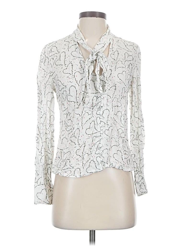 Pre-owned Bcbgmaxazria Long Sleeve Blouse In Silver