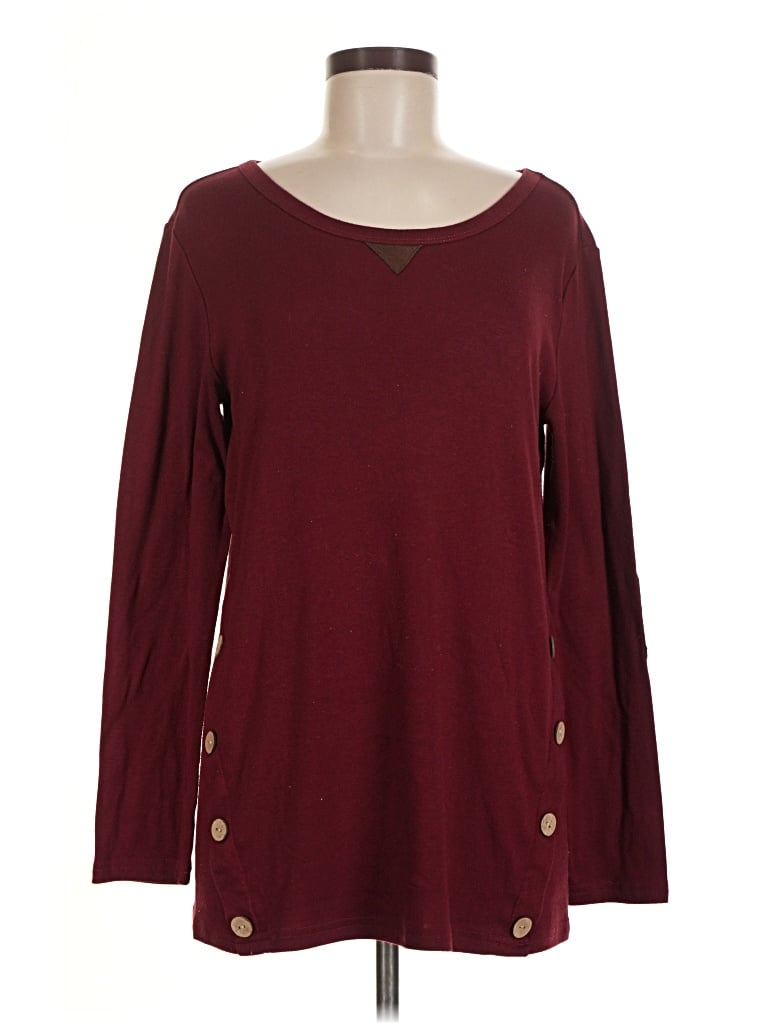 Pre-owned Viishow Long Sleeve Top Burgundy Keyhole Neckline Tops