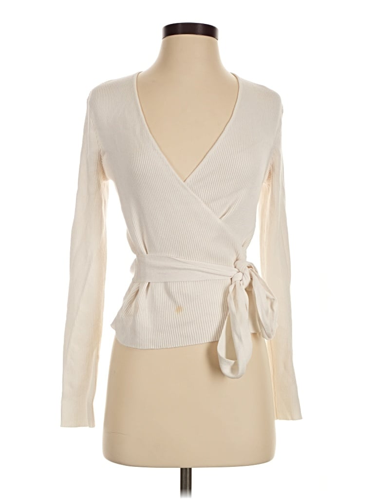 Pre-owned Primark Long Sleeve Top Ivory Plunge Neckline Tops