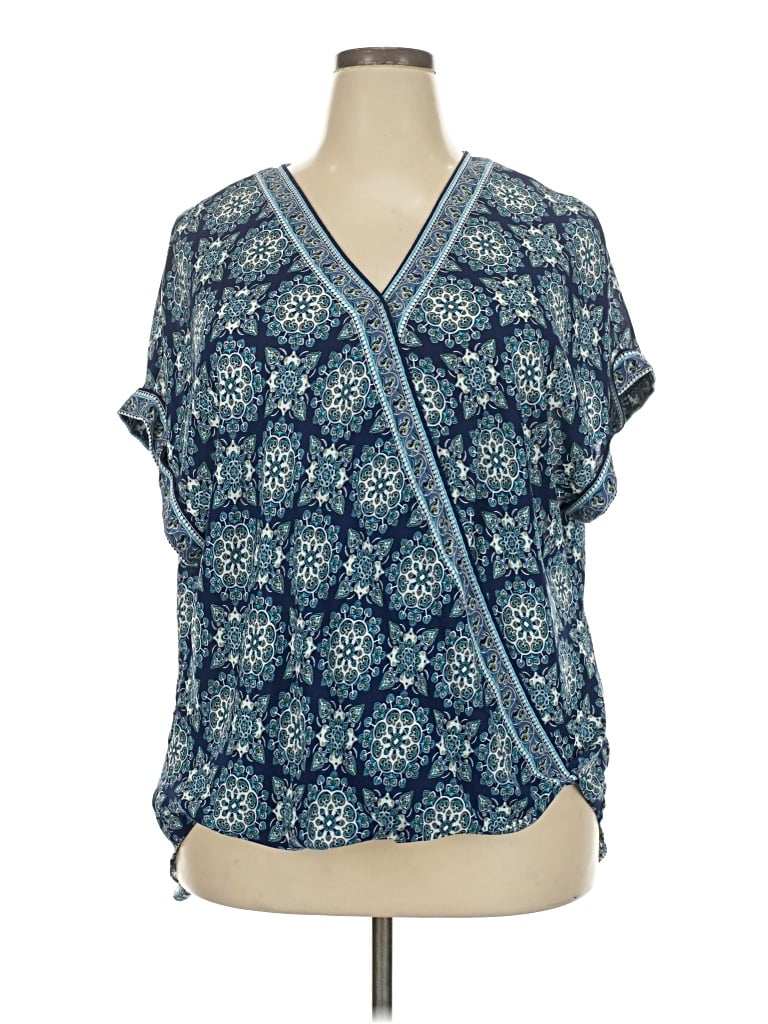 Pre-owned Max Studio Short Sleeve Blouse In Blue