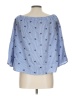Always Indigo 100% Polyester Stars Blue 3/4 Sleeve Blouse Size L - photo 2