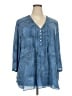 Rose + Olive 100% Polyester Blue 3/4 Sleeve Blouse Size 3X - photo 1
