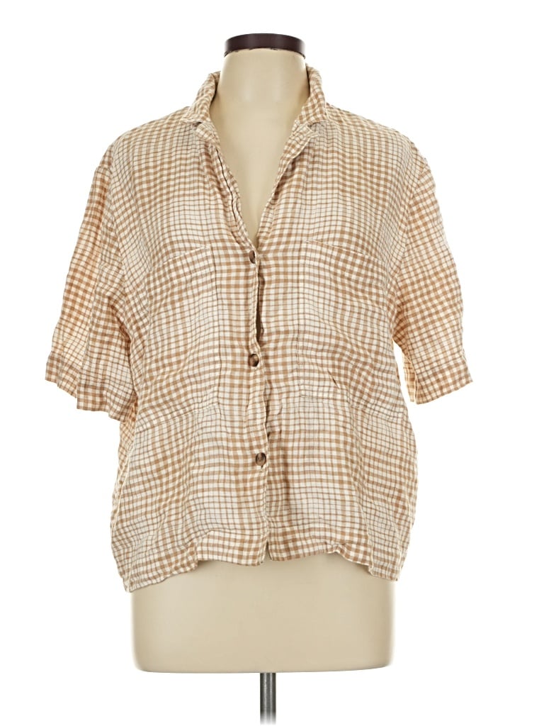 Pre-owned Everlane Short Sleeve Blouse In Tan