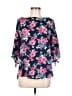 Status by Chenault Floral Blue 3/4 Sleeve Blouse Size L - photo 1