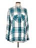 Express 100% Rayon Plaid Teal Long Sleeve Button-Down Shirt Size L - photo 1
