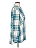 Express 100% Rayon Plaid Teal Long Sleeve Button-Down Shirt Size L - photo 4