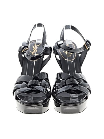 Yves Saint Laurent Patent Leather Tribute Heel Sandals (view 2)