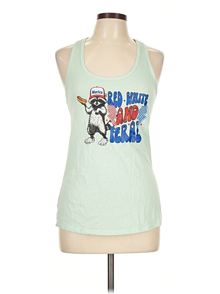 Pre-owned Unbranded Tank Top Green Halter Neckline Tops