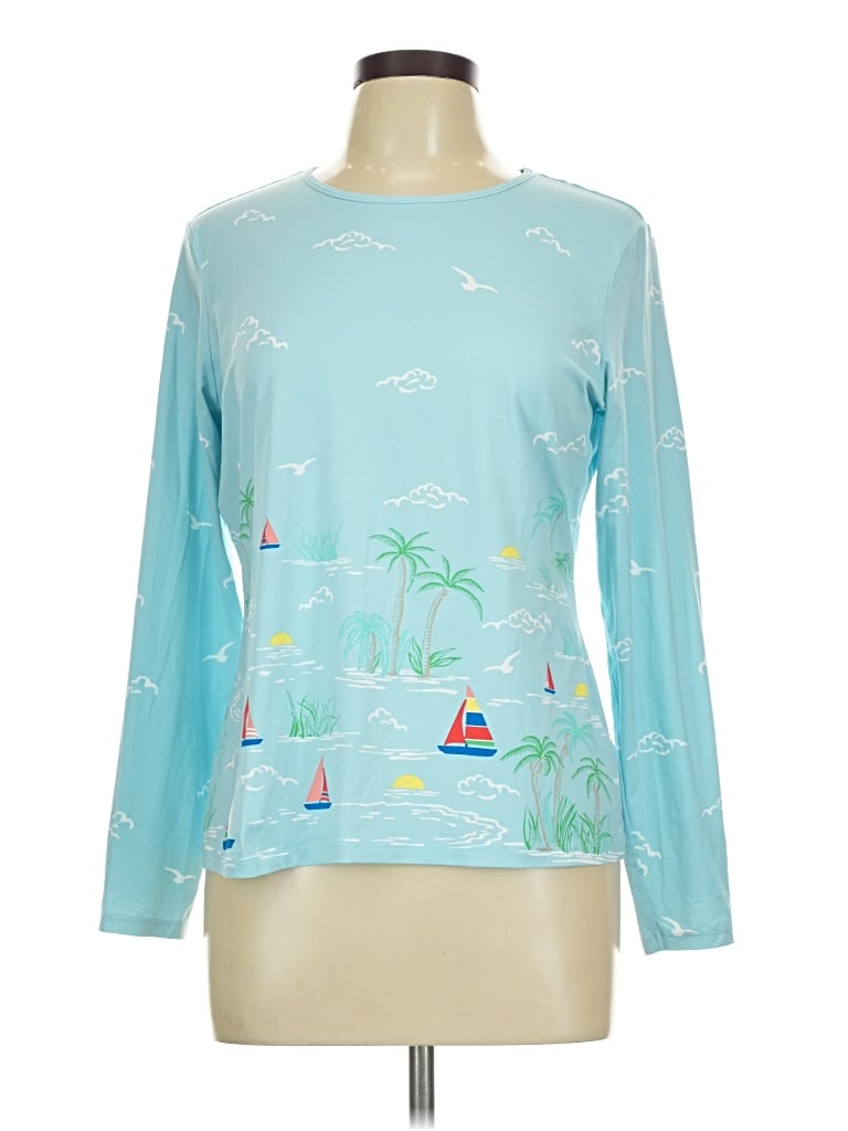 Pre-owned Lands' End Long Sleeve Top Teal Boatneck Tops