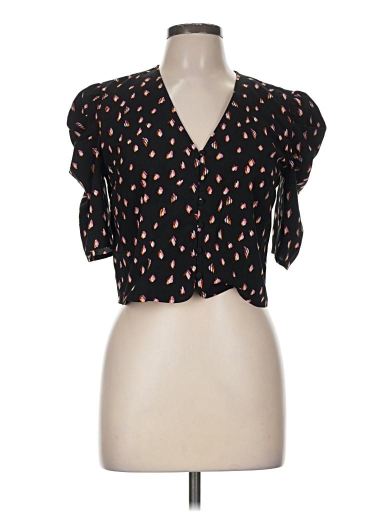 Pre-owned Free Press Short Sleeve Blouse In Black